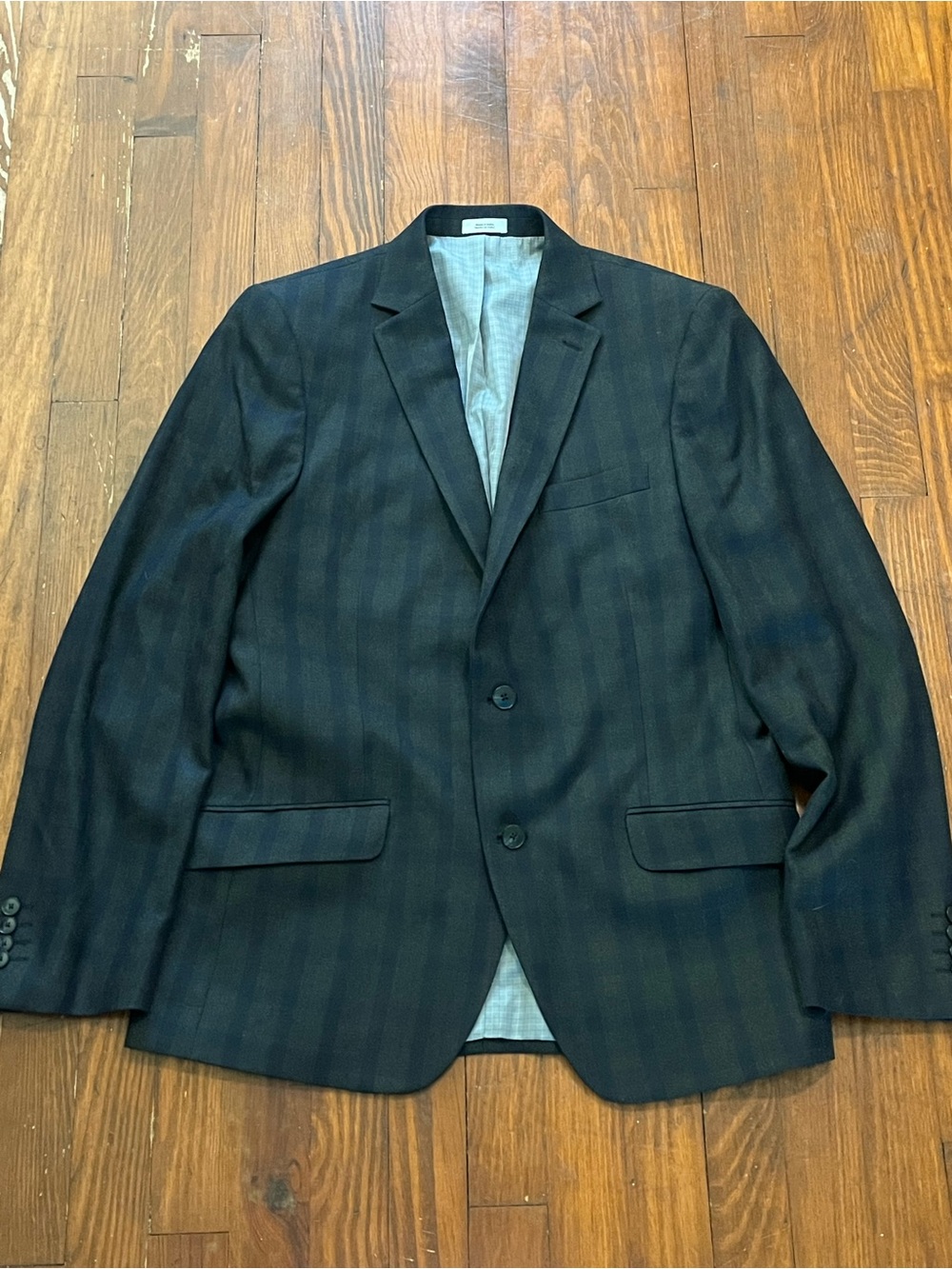 Men's Two-Button Dark Charcoal and Navy Plaid Blazer